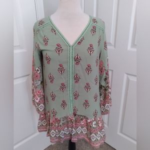 Suzanne Betro Women's Peasant Style Blouse With Bell Sleeves Size Medium